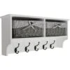 HALLWAY - Wall Storage Shelf With 2 Baskets And 5 Coat Hooks - White / Grey 1 HALLWAY - Wall Storage Shelf With 2 Baskets And 5 Coat Hooks - White / Grey -Living Room Furniture Store 14020189 1