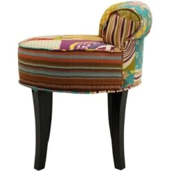 PATCHWORK - Shabby Chic Chair Padded Stool / Wood Legs - Multi-coloured 9 PATCHWORK - Shabby Chic Chair Padded Stool / Wood Legs - Multi-coloured -Living Room Furniture Store 14020252 3