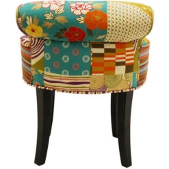 PATCHWORK - Shabby Chic Chair Padded Stool / Wood Legs - Multi-coloured 11 PATCHWORK - Shabby Chic Chair Padded Stool / Wood Legs - Multi-coloured -Living Room Furniture Store 14020252 5
