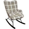 CHECK - Wing Back Rocking / Nursing Chair With Checked Tartan Fabric - Grey / White / Black