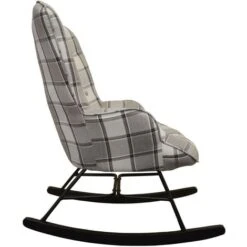 CHECK - Wing Back Rocking / Nursing Chair With Checked Tartan Fabric - Grey / White / Black -Living Room Furniture Store 14020302 3