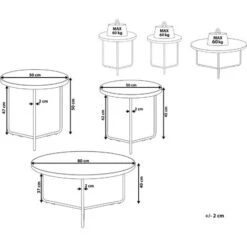 Set Of 3 Coffee Tables Light Wood Top Black Metal Legs Melody -Living Room Furniture Store 14373168 3