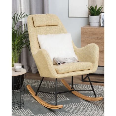 Modern Transitional Comfy Fabric Rocking Chair Wooden Skates Yellow Arrie 4 Modern Transitional Comfy Fabric Rocking Chair Wooden Skates Yellow Arrie - Image 2