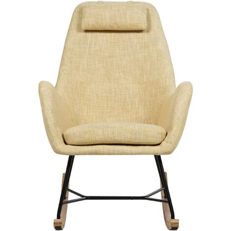 Modern Transitional Comfy Fabric Rocking Chair Wooden Skates Yellow Arrie 6 Modern Transitional Comfy Fabric Rocking Chair Wooden Skates Yellow Arrie - Image 4