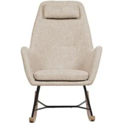 Modern Transitional Comfy Fabric Rocking Chair Wooden Skates Light Beige Arrie -Living Room Furniture Store 15057598 4