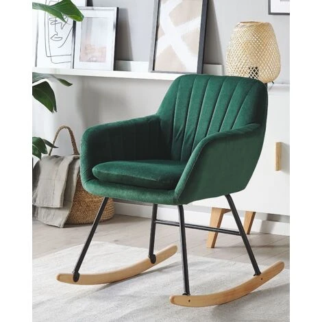 Modern Rocking Chair Wooden Skates Rocker Velvet Seat Emerald Green Liarum 4 Modern Rocking Chair Wooden Skates Rocker Velvet Seat Emerald Green Liarum - Image 2