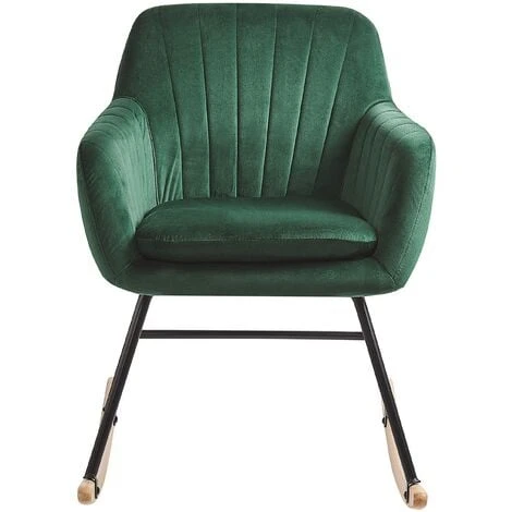 Modern Rocking Chair Wooden Skates Rocker Velvet Seat Emerald Green Liarum 6 Modern Rocking Chair Wooden Skates Rocker Velvet Seat Emerald Green Liarum - Image 4