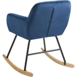 Modern Rocking Chair Wooden Skates Rocker Velvet Seat Cobalt Blue Liarum -Living Room Furniture Store 15057638 5