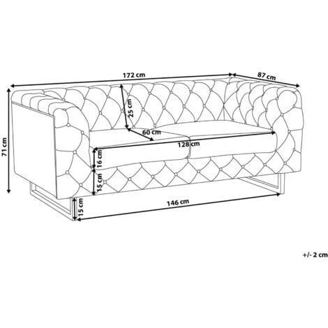 2 Seater Sofa Faux Leather Button Tufting Chesterfield Style White Vissland 5 2 Seater Sofa Faux Leather Button Tufting Chesterfield Style White Vissland - Image 3