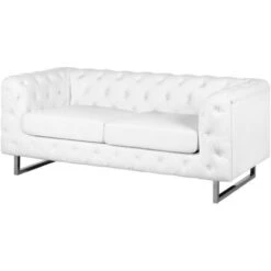 2 Seater Sofa Faux Leather Button Tufting Chesterfield Style White Vissland 10 2 Seater Sofa Faux Leather Button Tufting Chesterfield Style White Vissland -Living Room Furniture Store 15057687 4