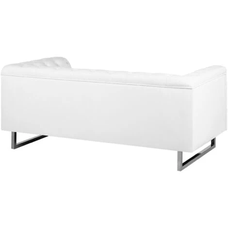 2 Seater Sofa Faux Leather Button Tufting Chesterfield Style White Vissland 7 2 Seater Sofa Faux Leather Button Tufting Chesterfield Style White Vissland - Image 5