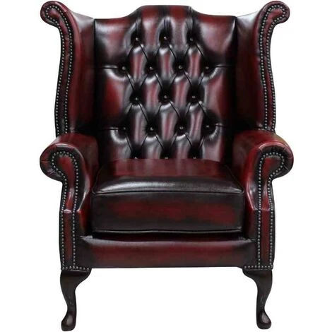 Chesterfield Queen Anne Wing Chair Antique Oxblood Leather 3 Chesterfield Queen Anne Wing Chair Antique Oxblood Leather