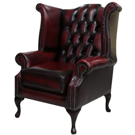 Chesterfield Queen Anne Wing Chair Antique Oxblood Leather 4 Chesterfield Queen Anne Wing Chair Antique Oxblood Leather - Image 2
