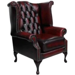 Chesterfield Queen Anne Wing Chair Antique Oxblood Leather 7 Chesterfield Queen Anne Wing Chair Antique Oxblood Leather -Living Room Furniture Store 15609186 3