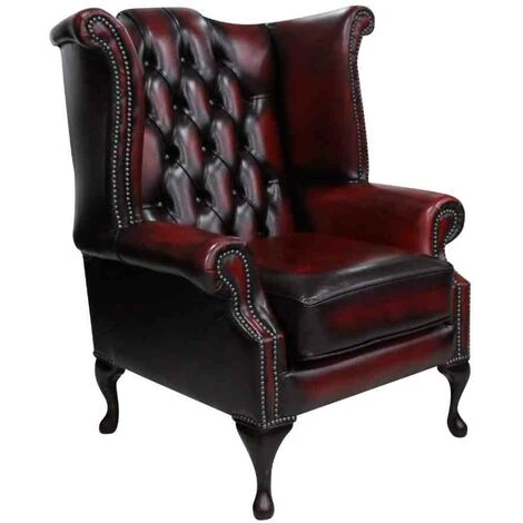 Chesterfield Queen Anne Wing Chair Antique Oxblood Leather 5 Chesterfield Queen Anne Wing Chair Antique Oxblood Leather - Image 3