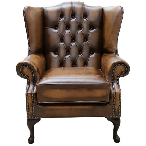Chesterfield Bloomsbury Flat Wing Queen Anne High Back Wing Chair Antique Tan Leather 4 Chesterfield Bloomsbury Flat Wing Queen Anne High Back Wing Chair Antique Tan Leather - Image 2