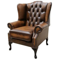 Chesterfield Bloomsbury Flat Wing Queen Anne High Back Wing Chair Antique Tan Leather 7 Chesterfield Bloomsbury Flat Wing Queen Anne High Back Wing Chair Antique Tan Leather -Living Room Furniture Store 15609211 3