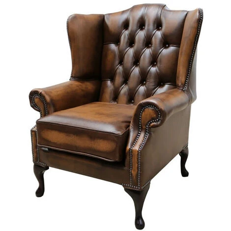 Chesterfield Bloomsbury Flat Wing Queen Anne High Back Wing Chair Antique Tan Leather 5 Chesterfield Bloomsbury Flat Wing Queen Anne High Back Wing Chair Antique Tan Leather - Image 3