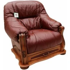 Belgium Storage Drawer Genuine Italian Leather Armchair Burgandy