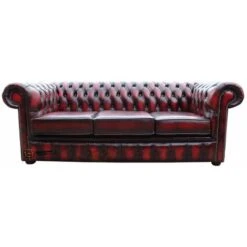 Chesterfield London 3 Seater Antique Oxblood Leather Sofa Settee Offer -Living Room Furniture Store 15611847 3