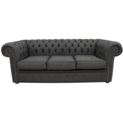 Buy Grey Chesterfield Linen Fabric 3 Seater Sofa Settee DesignerSofas4U