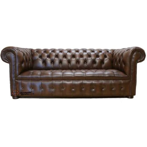 Chesterfield Edwardian 3 Seater Leather Sofa Offer Antique Brown 4 Chesterfield Edwardian 3 Seater Leather Sofa Offer Antique Brown - Image 2