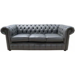 Chesterfield 3 Seater Bonded Grey Leather Sofa