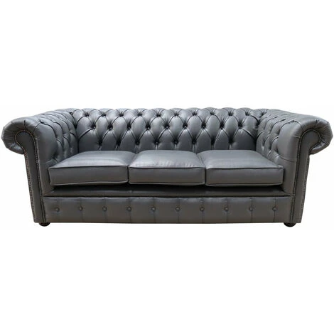 Chesterfield 3 Seater Bonded Grey Leather Sofa 3 Chesterfield 3 Seater Bonded Grey Leather Sofa