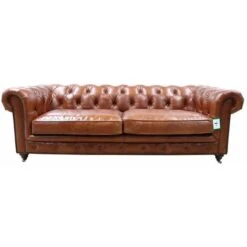 Earle Grande Chesterfield Tan Leather Sofa 3 Seater