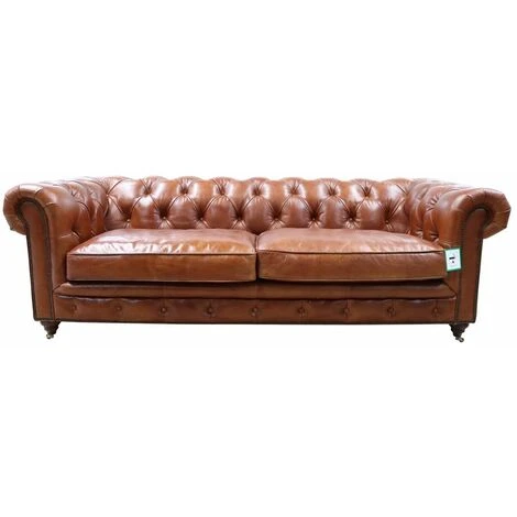 Earle Grande Chesterfield Tan Leather Sofa 3 Seater 3 Earle Grande Chesterfield Tan Leather Sofa 3 Seater