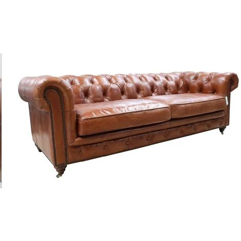 Earle Grande Chesterfield Tan Leather Sofa 3 Seater 4 Earle Grande Chesterfield Tan Leather Sofa 3 Seater - Image 2
