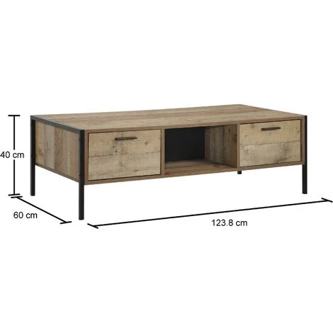 Stretton Coffee Table With 4 Drawers Rustic Industrial Oak Effect Living Room 4 Stretton Coffee Table With 4 Drawers Rustic Industrial Oak Effect Living Room - Image 2