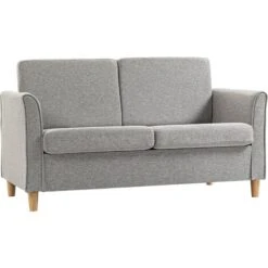 HOMCOM Double Seat Sofa Linen Upholstery Loveseat Couch W/ Armrests, Light Grey