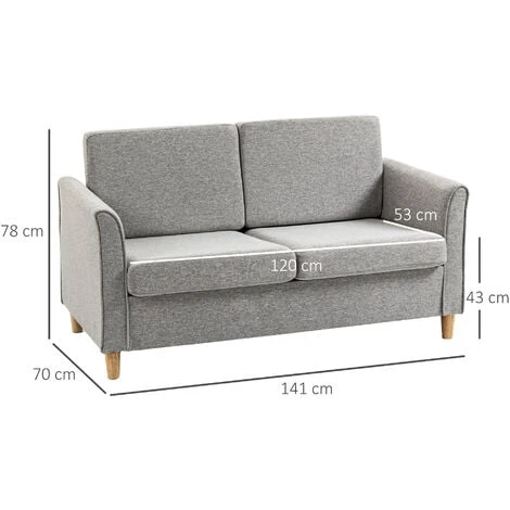 HOMCOM Double Seat Sofa Linen Upholstery Loveseat Couch W/ Armrests, Light Grey 4 HOMCOM Double Seat Sofa Linen Upholstery Loveseat Couch W/ Armrests, Light Grey - Image 2