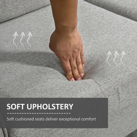 HOMCOM Double Seat Sofa Linen Upholstery Loveseat Couch W/ Armrests, Light Grey 6 HOMCOM Double Seat Sofa Linen Upholstery Loveseat Couch W/ Armrests, Light Grey - Image 4