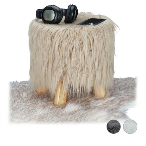 Relaxdays Faux Fur Stool, Fluffy, 4 Wooden Legs, Padded Footstool, Round, Decorative Stand HxD: 31x31 Cm, Brown 3 Relaxdays Faux Fur Stool, Fluffy, 4 Wooden Legs, Padded Footstool, Round, Decorative Stand HxD: 31x31 Cm, Brown