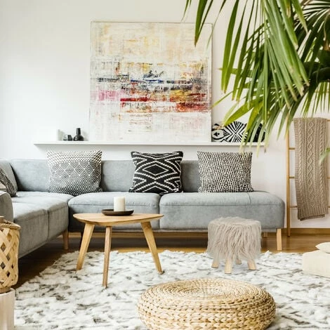 Relaxdays Faux Fur Stool, Fluffy, 4 Wooden Legs, Padded Footstool, Round, Decorative Stand HxD: 31x31 Cm, Brown 4 Relaxdays Faux Fur Stool, Fluffy, 4 Wooden Legs, Padded Footstool, Round, Decorative Stand HxD: 31x31 Cm, Brown - Image 2