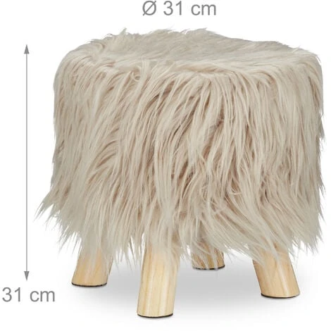 Relaxdays Faux Fur Stool, Fluffy, 4 Wooden Legs, Padded Footstool, Round, Decorative Stand HxD: 31x31 Cm, Brown 6 Relaxdays Faux Fur Stool, Fluffy, 4 Wooden Legs, Padded Footstool, Round, Decorative Stand HxD: 31x31 Cm, Brown - Image 4