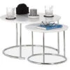 Relaxdays Round Side Tables Set Of 2, Small Matt Coffee Table, Nesting Tables, Wood And Metal, Chromed, 60x60 Cm, White -Living Room Furniture Store 16499699 1