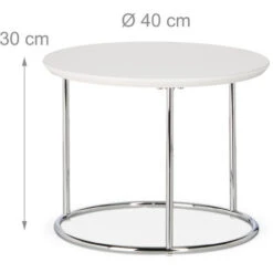 Relaxdays Round Side Tables Set Of 2, Small Matt Coffee Table, Nesting Tables, Wood And Metal, Chromed, 60x60 Cm, White -Living Room Furniture Store 16499699 3