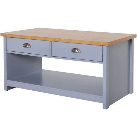 HOMCOM Coffee Table W/ 2 Drawers Open Display Wood Effect Tabletop Retro Style 3 HOMCOM Coffee Table W/ 2 Drawers Open Display Wood Effect Tabletop Retro Style