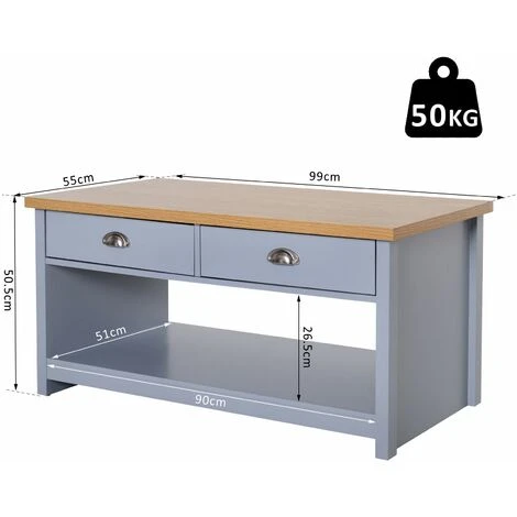 HOMCOM Coffee Table W/ 2 Drawers Open Display Wood Effect Tabletop Retro Style 4 HOMCOM Coffee Table W/ 2 Drawers Open Display Wood Effect Tabletop Retro Style - Image 2