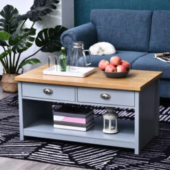 HOMCOM Coffee Table W/ 2 Drawers Open Display Wood Effect Tabletop Retro Style 9 HOMCOM Coffee Table W/ 2 Drawers Open Display Wood Effect Tabletop Retro Style -Living Room Furniture Store 16620868 3