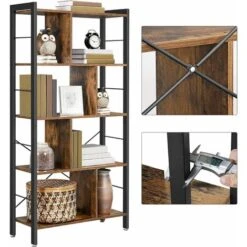 Songmics VASAGLE Bookshelf, Industrial Bookcase, Floor Standing Bookcase, Large 4-Tier Storage Rack In Living Room Office Study, Simple Assembly, Engineered Wood And Stable Iron Frame, Rustic Brown, LBC12BX -Living Room Furniture Store 16784140 3