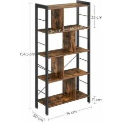 Songmics VASAGLE Bookshelf, Industrial Bookcase, Floor Standing Bookcase, Large 4-Tier Storage Rack In Living Room Office Study, Simple Assembly, Engineered Wood And Stable Iron Frame, Rustic Brown, LBC12BX -Living Room Furniture Store 16784140 5