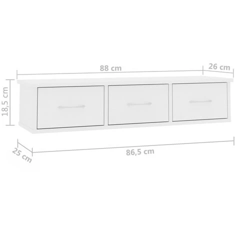 Wall-mounted Drawer Shelf White 88x26x18.5 Cm Engineered Wood VidaXL 5 Wall-mounted Drawer Shelf White 88x26x18.5 Cm Engineered Wood VidaXL - Image 3