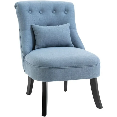 HOMCOM Fabric Single Sofa Armchair Upholstered W/Pillow Wood Leg Livingroom Blue 3 HOMCOM Fabric Single Sofa Armchair Upholstered W/Pillow Wood Leg Livingroom Blue