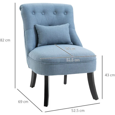 HOMCOM Fabric Single Sofa Armchair Upholstered W/Pillow Wood Leg Livingroom Blue 4 HOMCOM Fabric Single Sofa Armchair Upholstered W/Pillow Wood Leg Livingroom Blue - Image 2