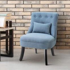 HOMCOM Fabric Single Sofa Armchair Upholstered W/Pillow Wood Leg Livingroom Blue 9 HOMCOM Fabric Single Sofa Armchair Upholstered W/Pillow Wood Leg Livingroom Blue -Living Room Furniture Store 16968347 3