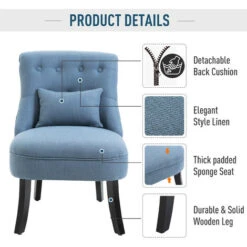 HOMCOM Fabric Single Sofa Armchair Upholstered W/Pillow Wood Leg Livingroom Blue 10 HOMCOM Fabric Single Sofa Armchair Upholstered W/Pillow Wood Leg Livingroom Blue -Living Room Furniture Store 16968347 4